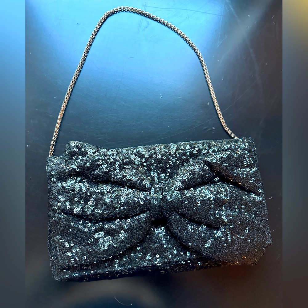Betsey Johnson Black evening purse with silver chain strap